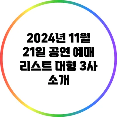 2024년 11월 21일 공연 예매 리스트: 대형 3사 소개