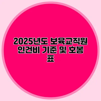 2025년도 보육교직원 인건비 기준 및 호봉 표
