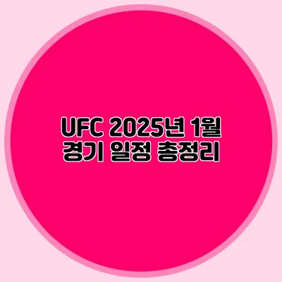 UFC 2025년 1월 경기 일정 총정리