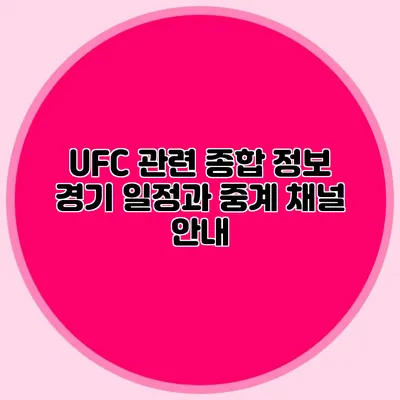 UFC 관련 종합 정보 경기 일정과 중계 채널 안내