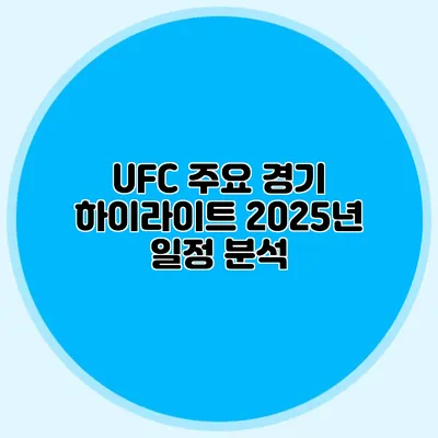 UFC 주요 경기 하이라이트 2025년 일정 분석