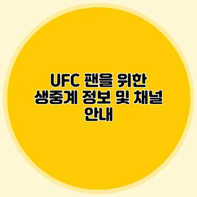 UFC 팬을 위한 생중계 정보 및 채널 안내