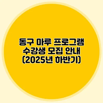 동구 마루 프로그램 수강생 모집 안내 (2025년 하반기)