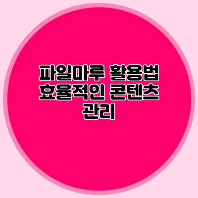파일마루 활용법 효율적인 콘텐츠 관리