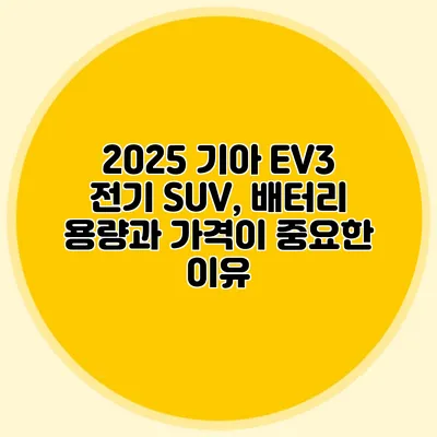 2025 기아 EV3 전기 SUV, 배터리 용량과 가격이 중요한 이유