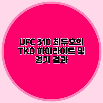 UFC 310 최두호의 TKO 하이라이트 및 경기 결과