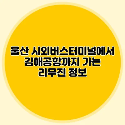 울산 시외버스터미널에서 김해공항까지 가는 리무진 정보